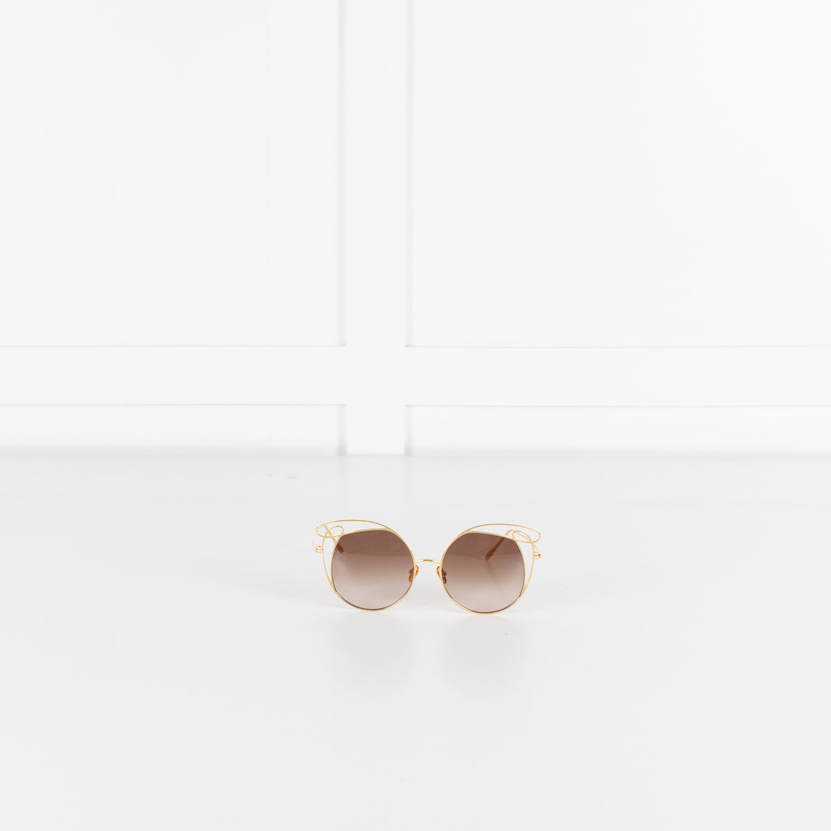 Linda Farrow Gold Titanium Cateye Sunglasses with Brown Lenses