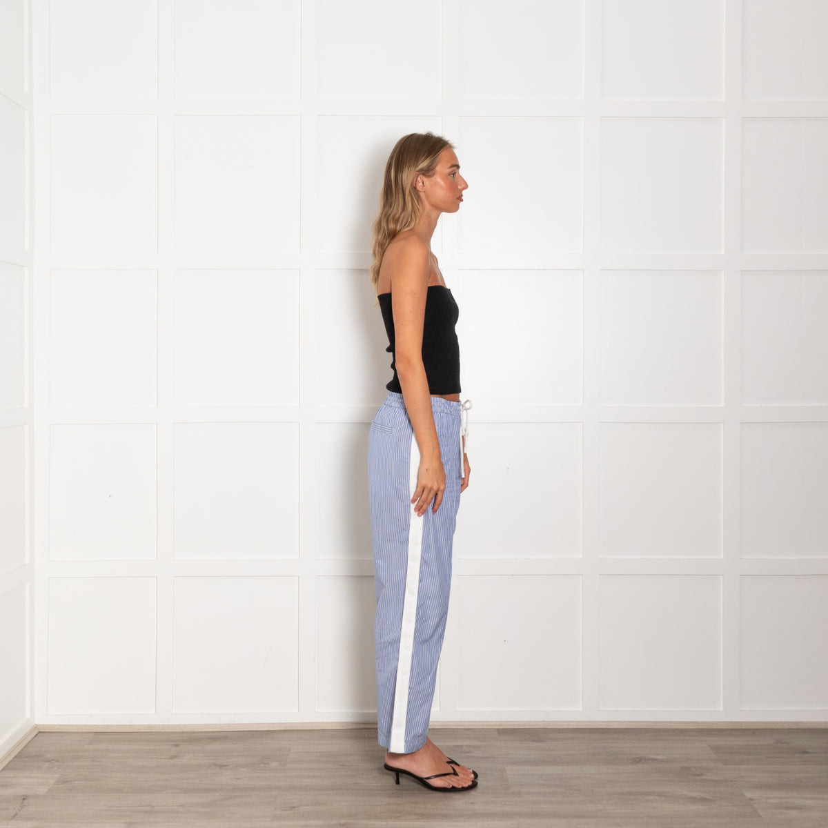 Loewe White Blue Cotton Striped Trousers