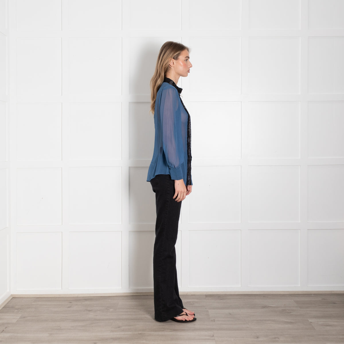 Alice By Temperley Blue Sheer Shirt With Black Embroidered Front