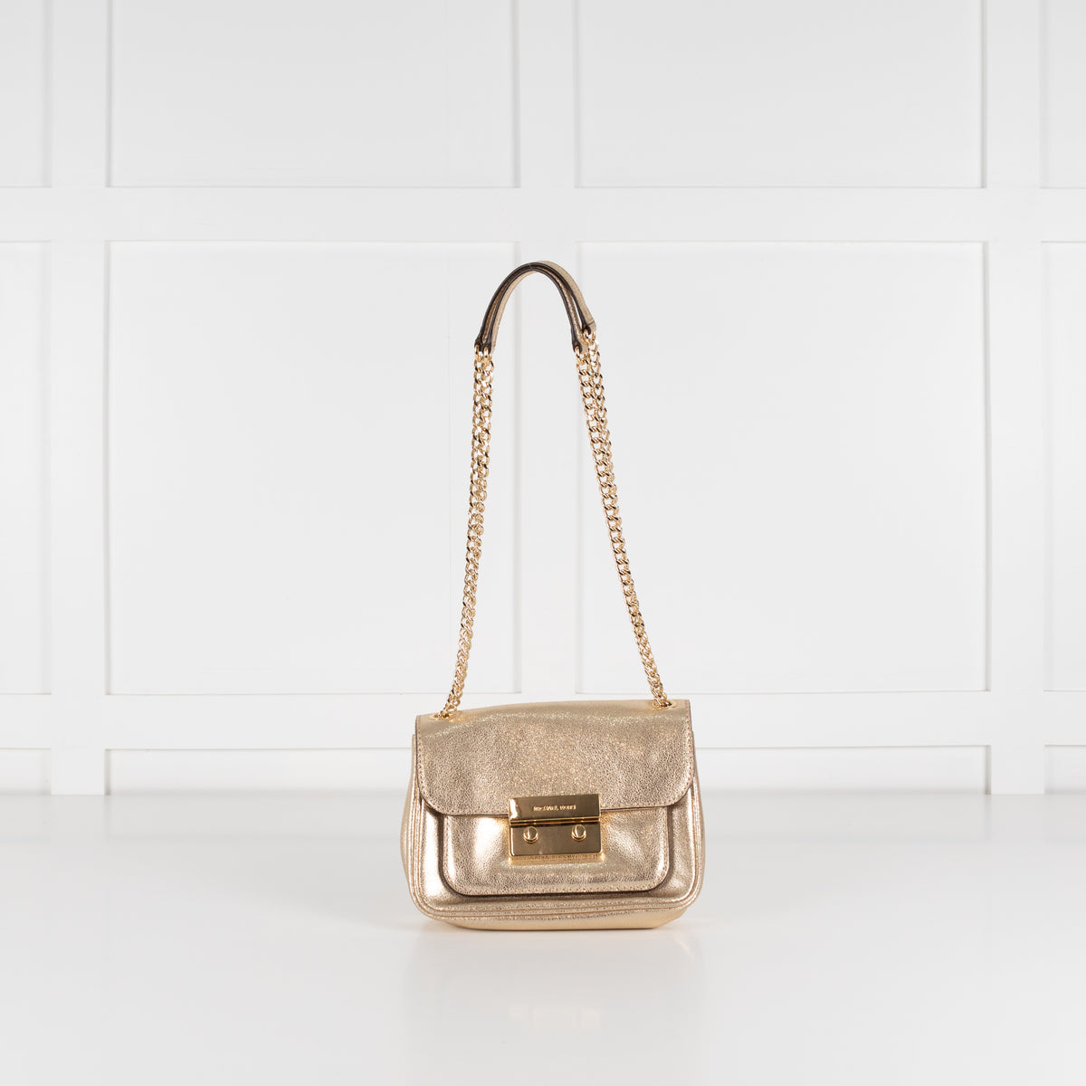 Michael Kors Gold Sloan Metaillic Leather Chain Small Crossbody