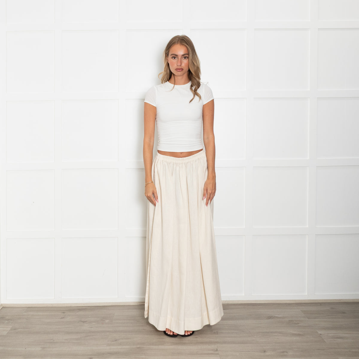 Matteau Cream Linen And Cotton Full Skirt With Side Splits