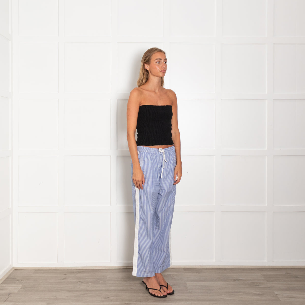 Loewe White Blue Cotton Striped Trousers