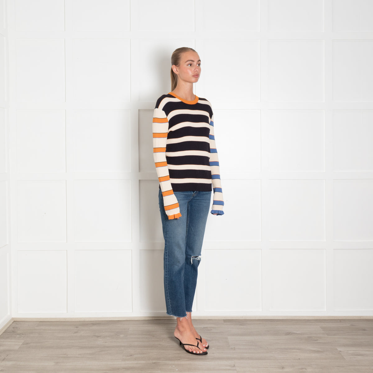 PS Paul Smith Cream Navy Orange Striped Cotton Jumper