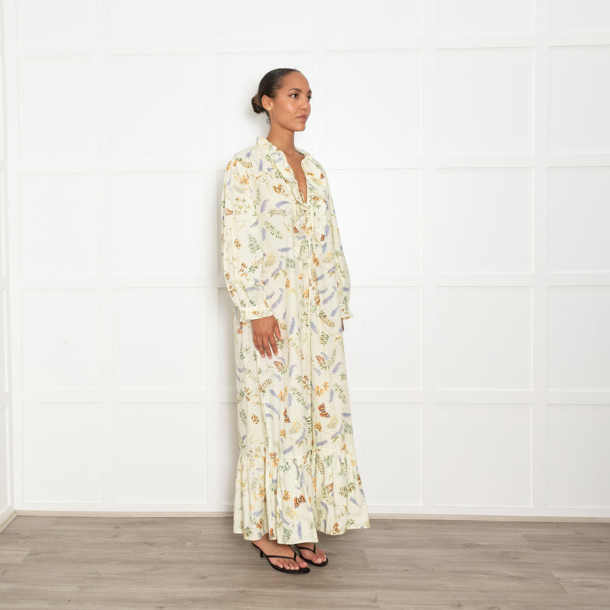 Meadows Pale Yellow Lavender Print Maxi Dress