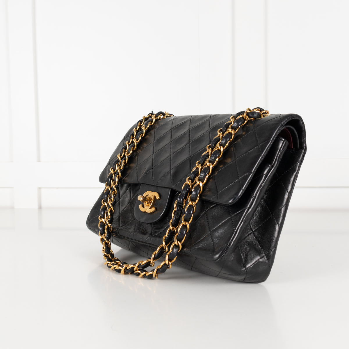 Chanel Vintage Black Lambskin Double Flap Medium Bag with  Gold Hardware