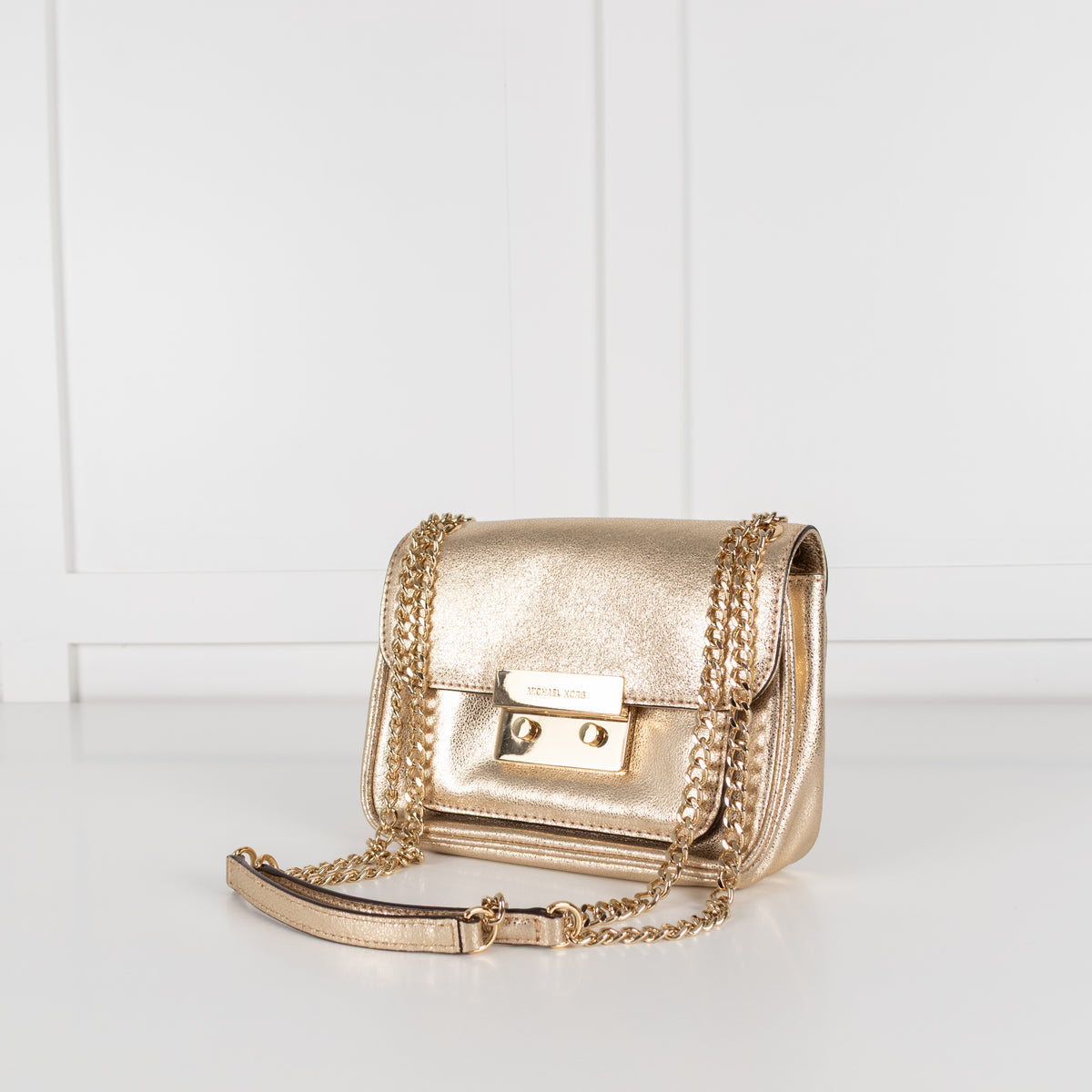 Michael Kors Gold Sloan Metaillic Leather Chain Small Crossbody