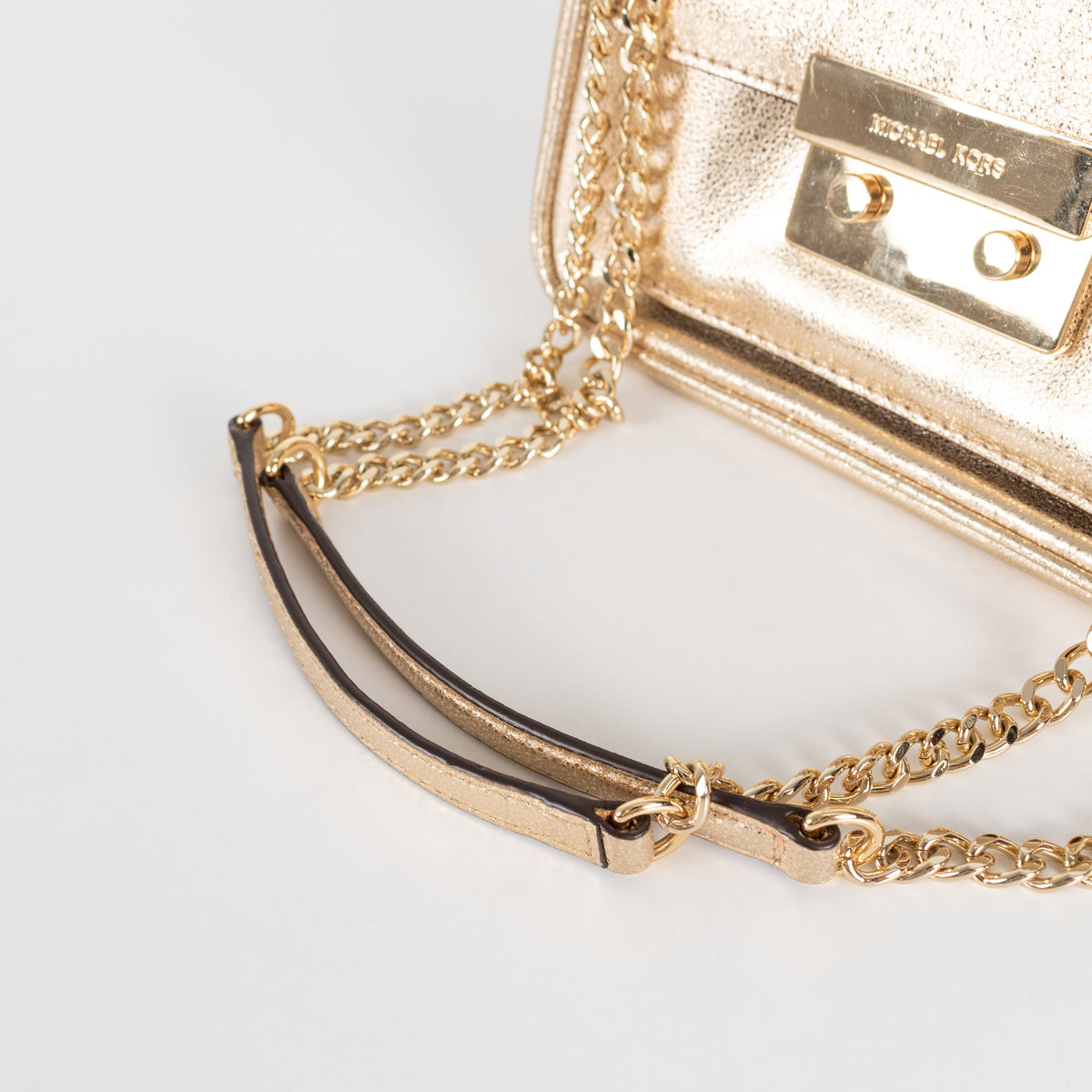 Michael Kors Gold Sloan Metaillic Leather Chain Small Crossbody