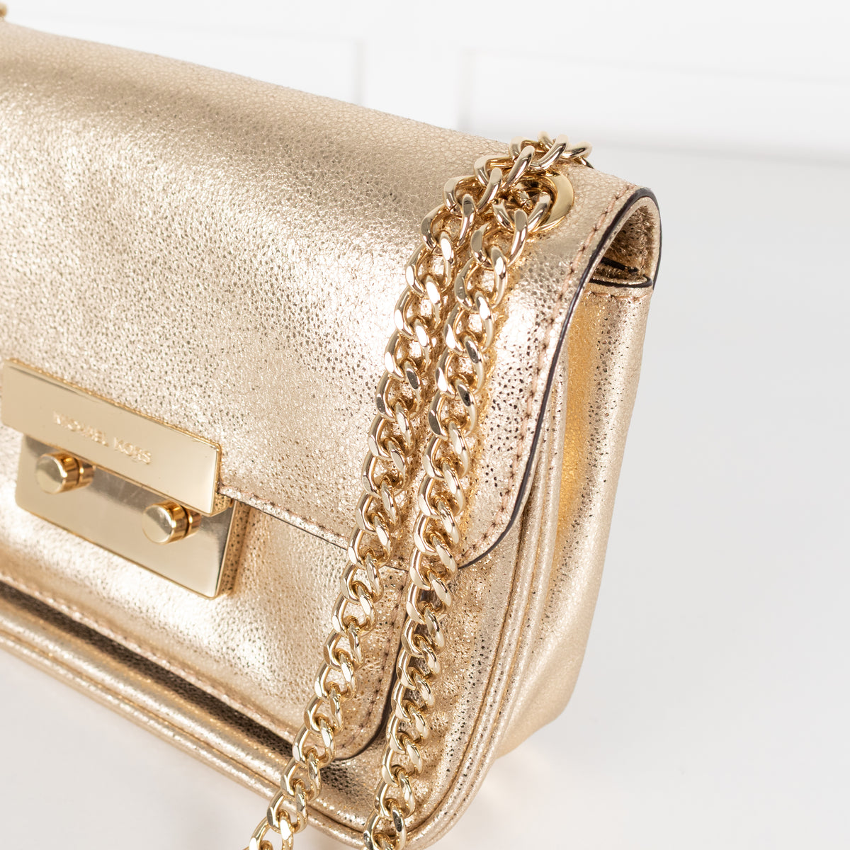 Michael Kors Gold Sloan Metaillic Leather Chain Small Crossbody