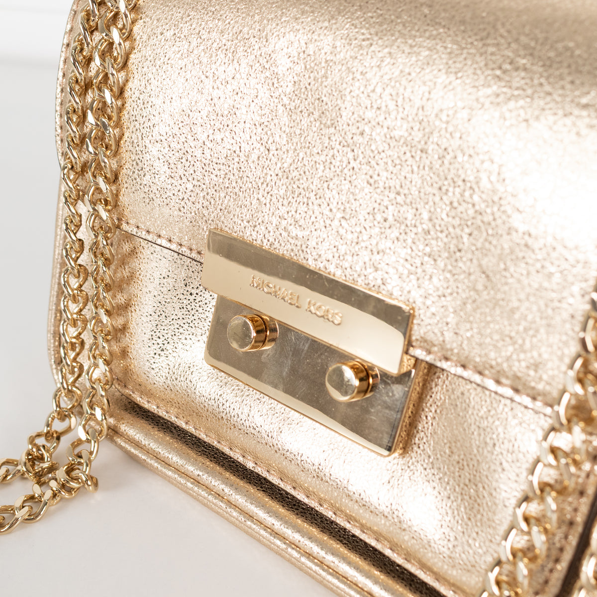 Michael Kors Gold Sloan Metaillic Leather Chain Small Crossbody
