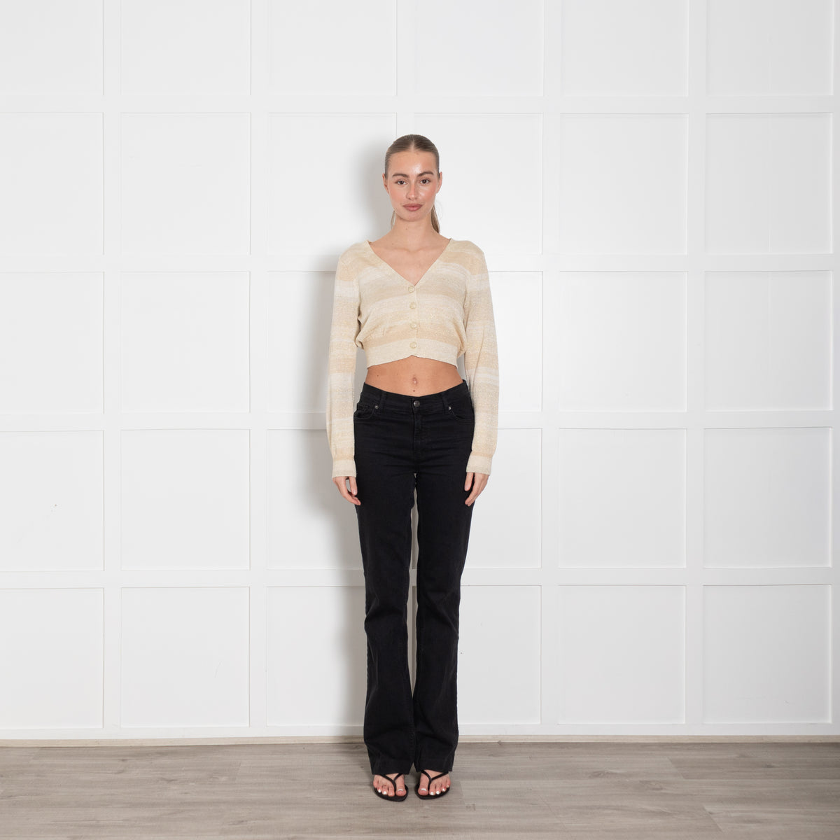 LoveShackFancy Beige Gold Cotton Blend Cropped Cardigan