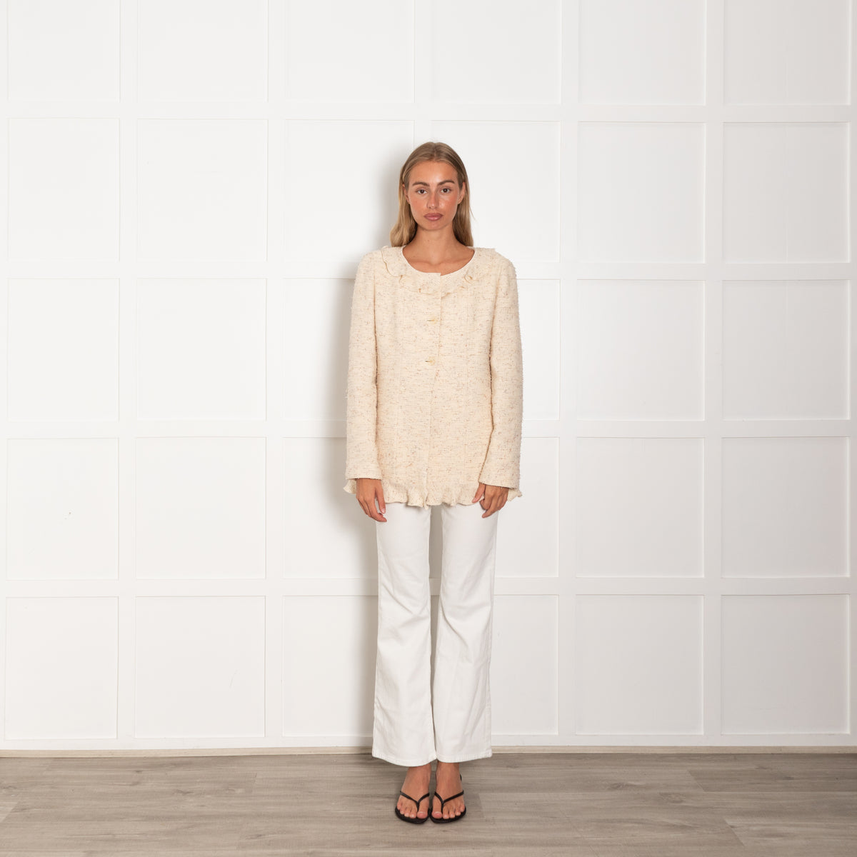 Chanel Vintage Cream Boucle Jacket With Frill Collar