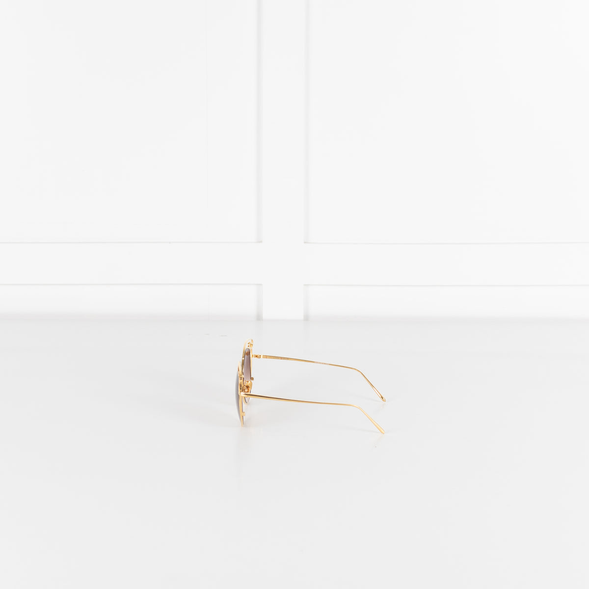 Linda Farrow Gold Titanium Cateye Sunglasses with Brown Lenses