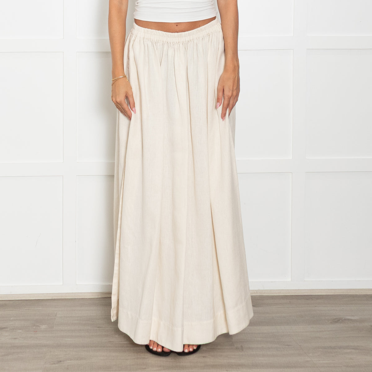 Matteau Cream Linen And Cotton Full Skirt With Side Splits