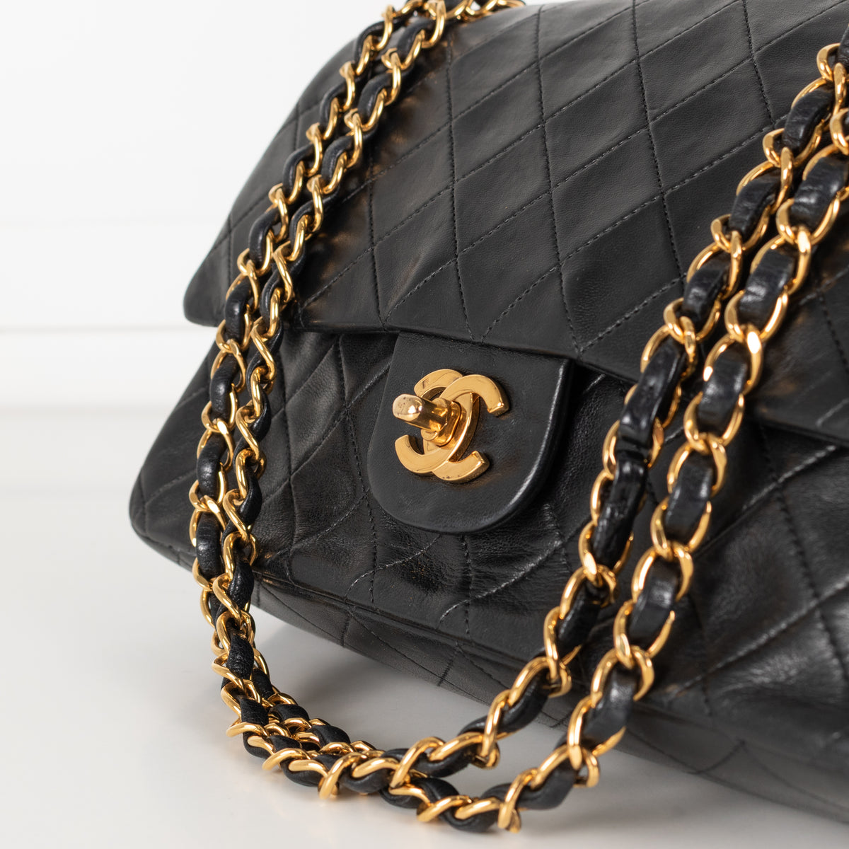 Chanel Vintage Black Lambskin Double Flap Medium Bag with  Gold Hardware
