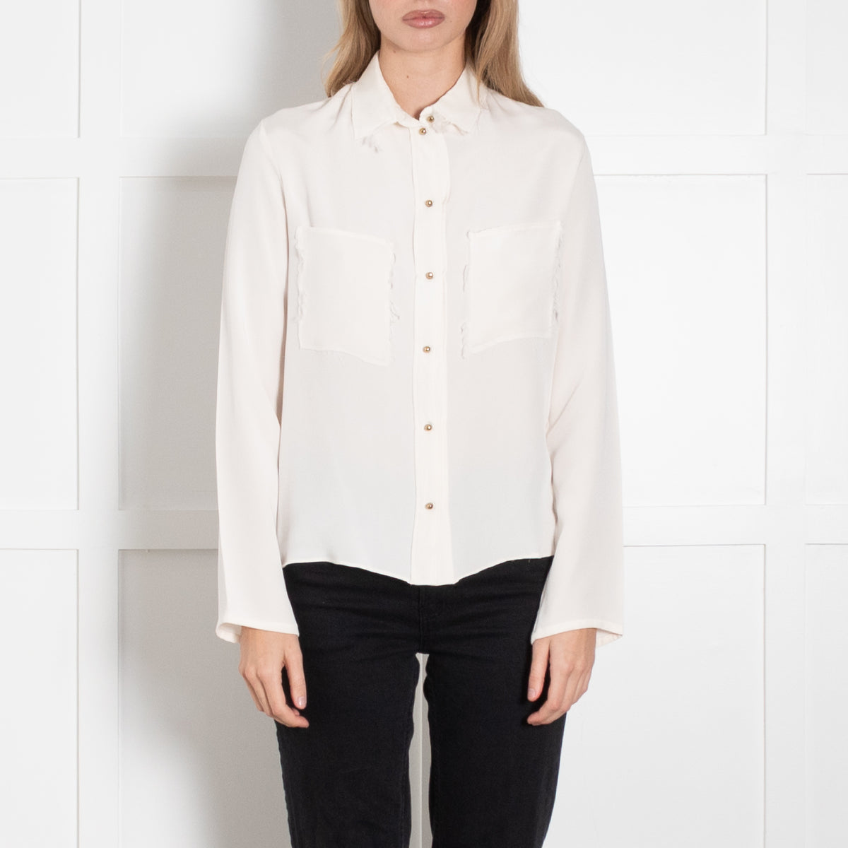 Charlie May Cream Distressed Collar Shirt