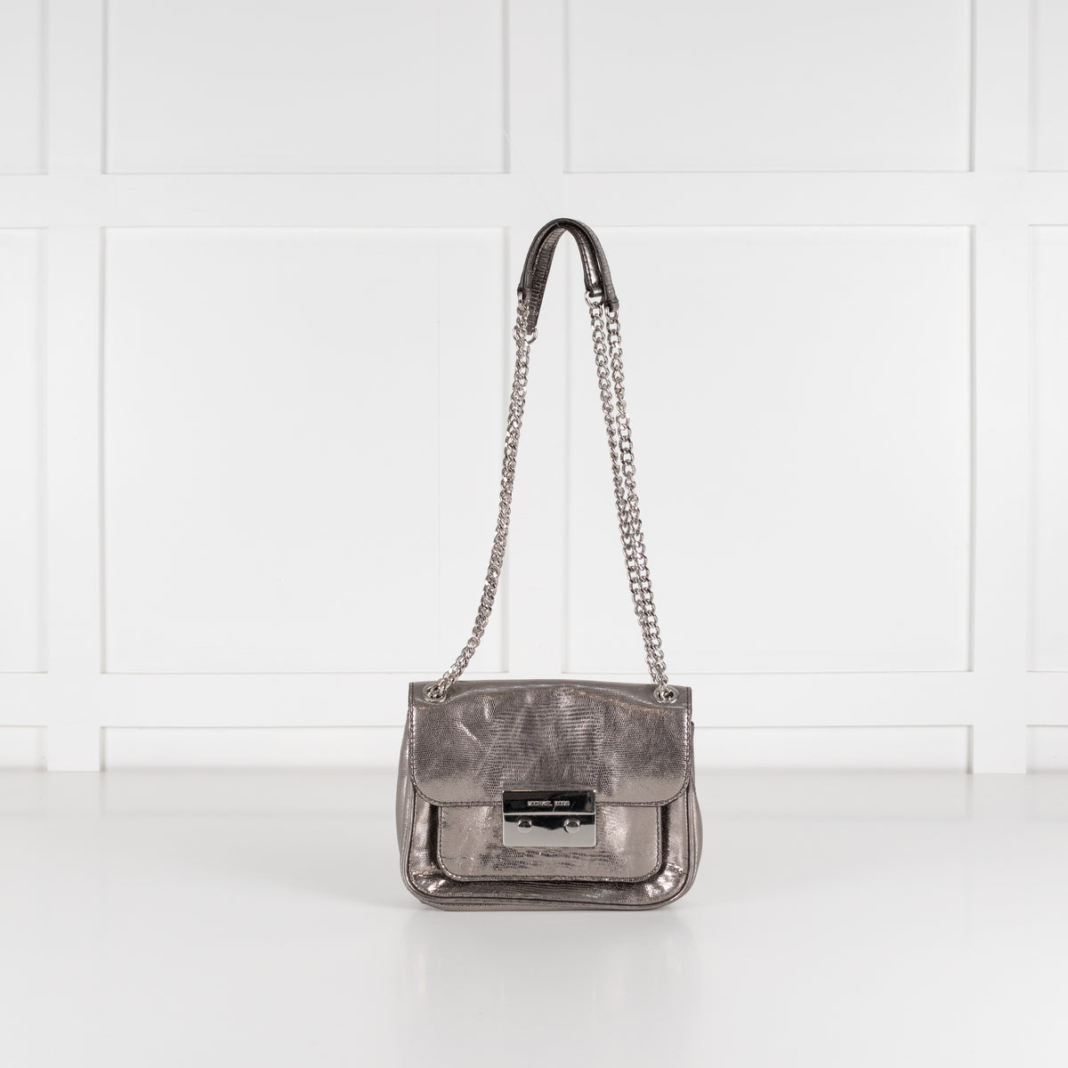 Michael Kors Silver Sloan Metallic Leather Chain Small Crossbody