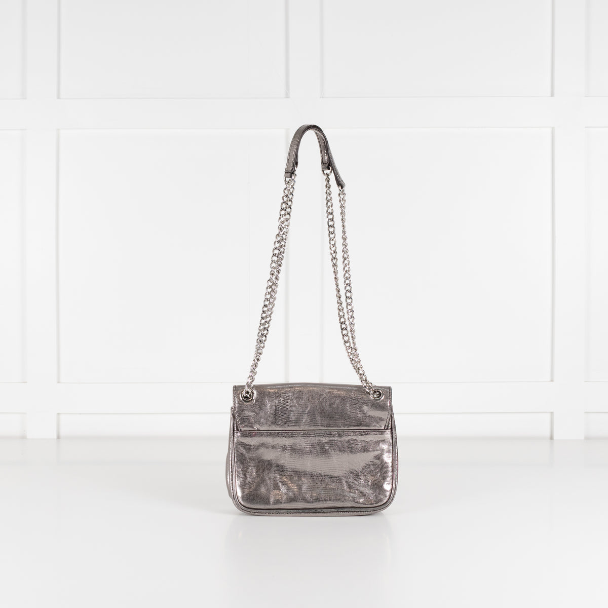 Michael Kors Silver Sloan Metallic Leather Chain Small Crossbody