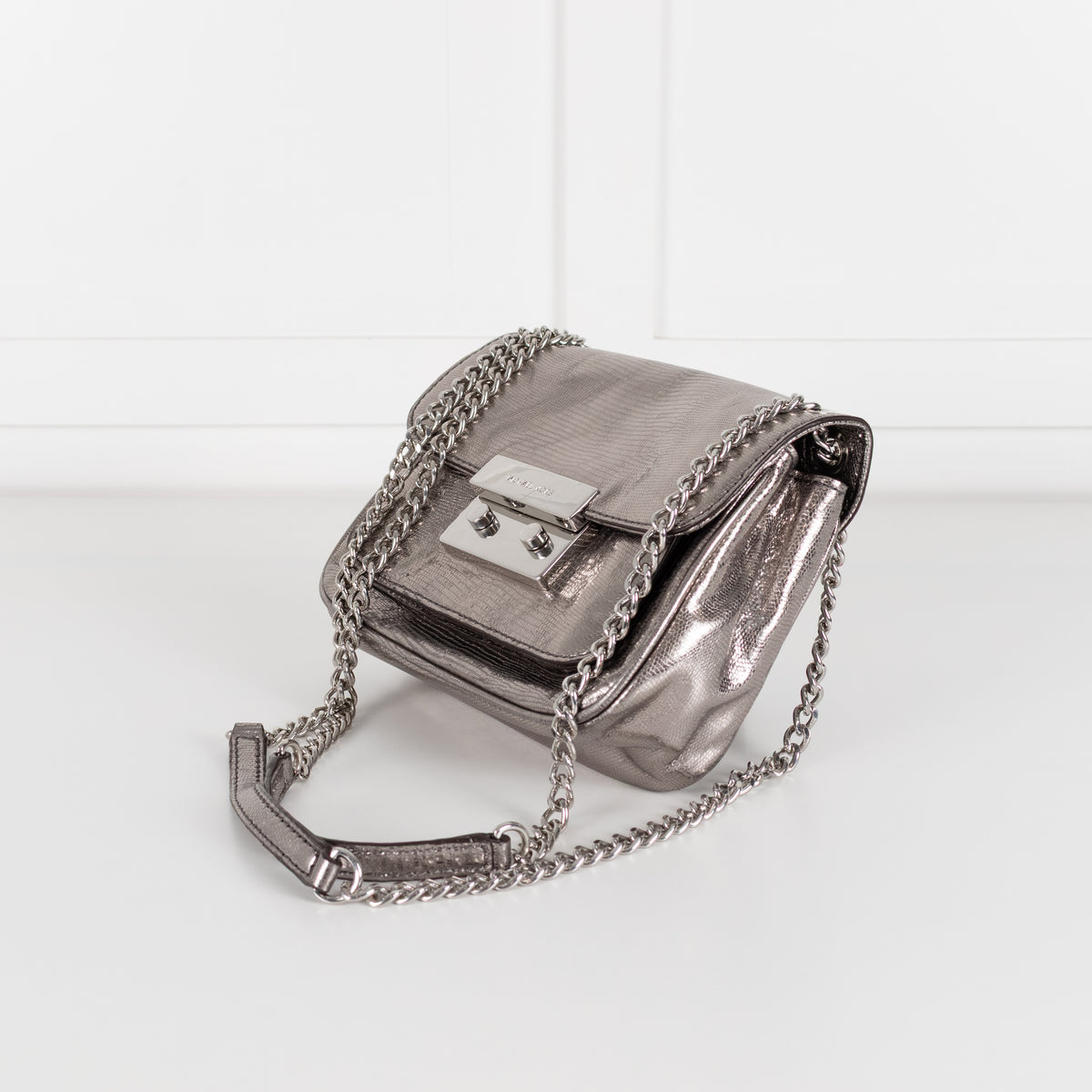 Michael Kors Silver Sloan Metallic Leather Chain Small Crossbody