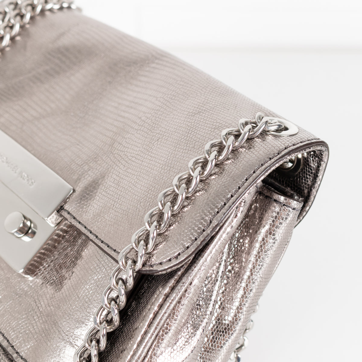 Michael Kors Silver Sloan Metallic Leather Chain Small Crossbody