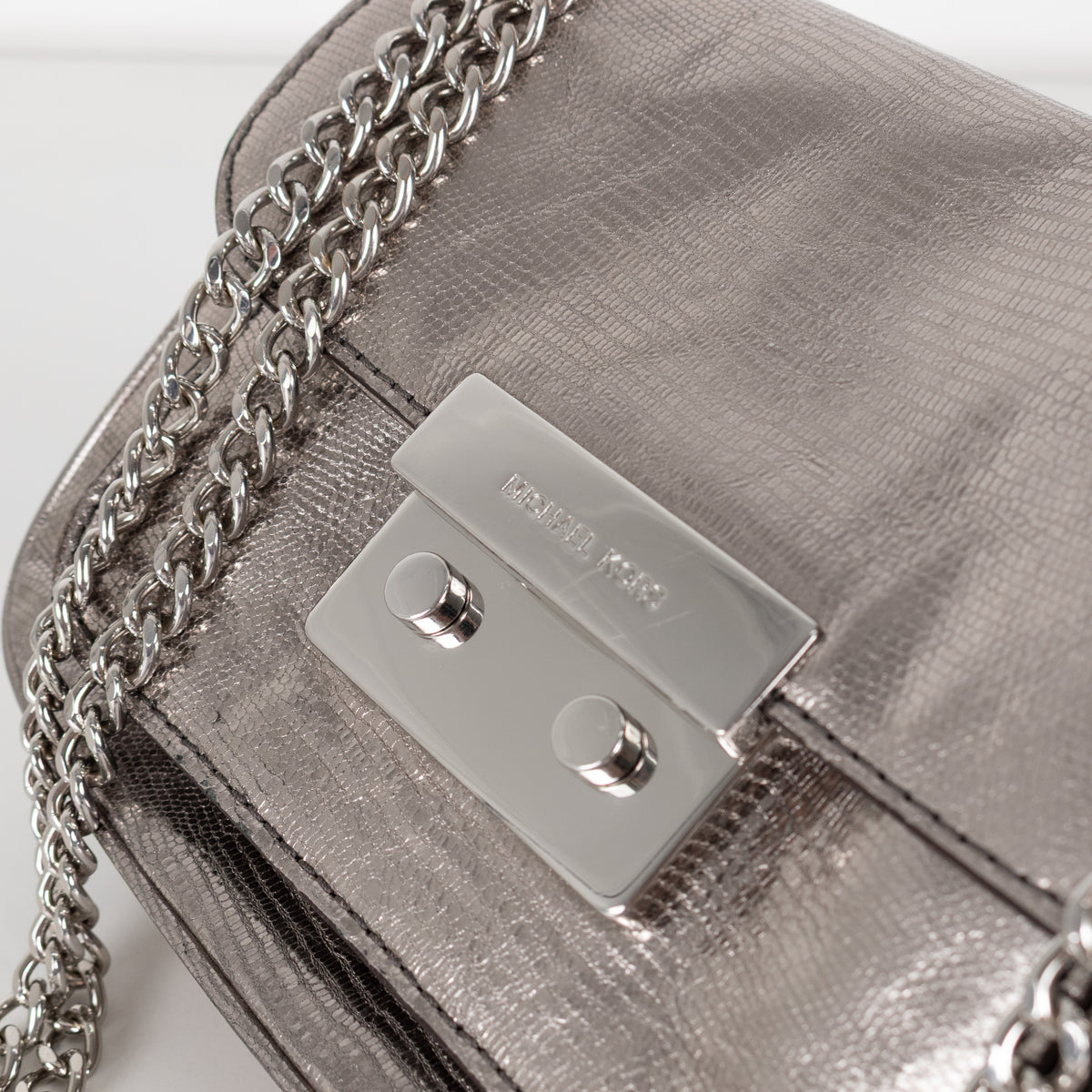 Michael Kors Silver Sloan Metallic Leather Chain Small Crossbody