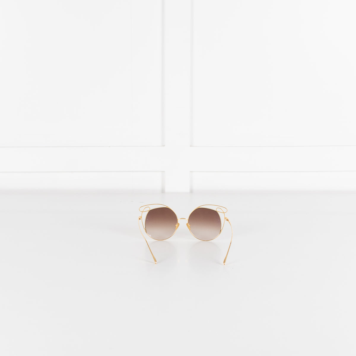 Linda Farrow Gold Titanium Cateye Sunglasses with Brown Lenses