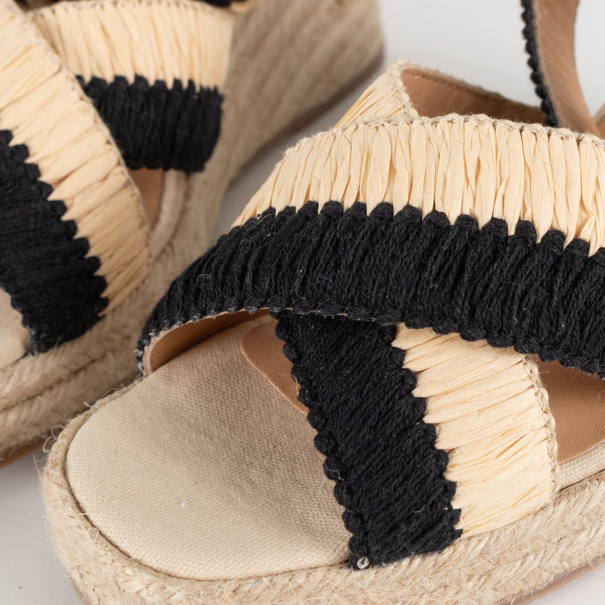 Castaner Tatiana Natural/Black Raffia Wedge Sandals