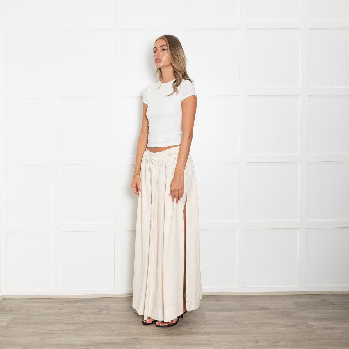 Matteau Cream Linen And Cotton Full Skirt With Side Splits