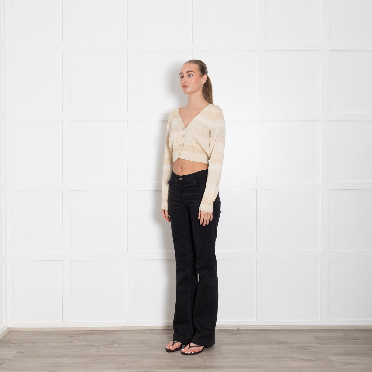 LoveShackFancy Beige Gold Cotton Blend Cropped Cardigan