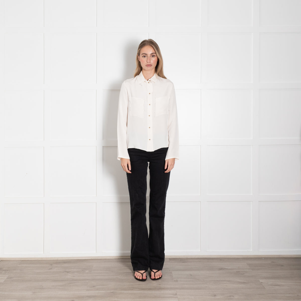 Charlie May Cream Distressed Collar Shirt