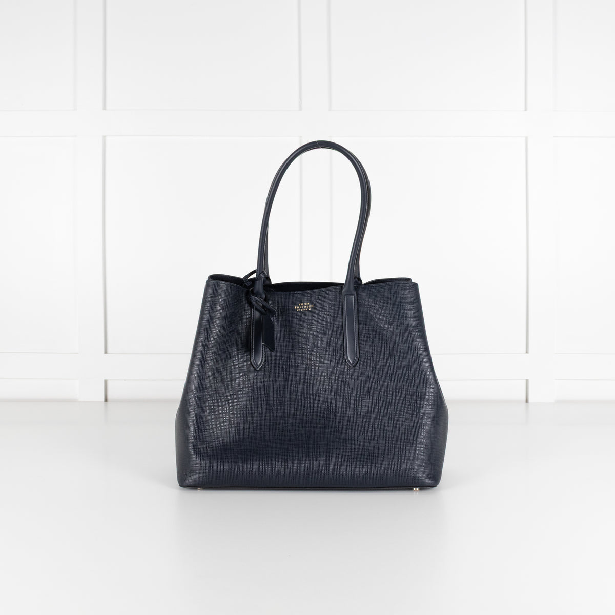 Smythson Ludlow Navy Textured Leather Top Handle Tote Bag