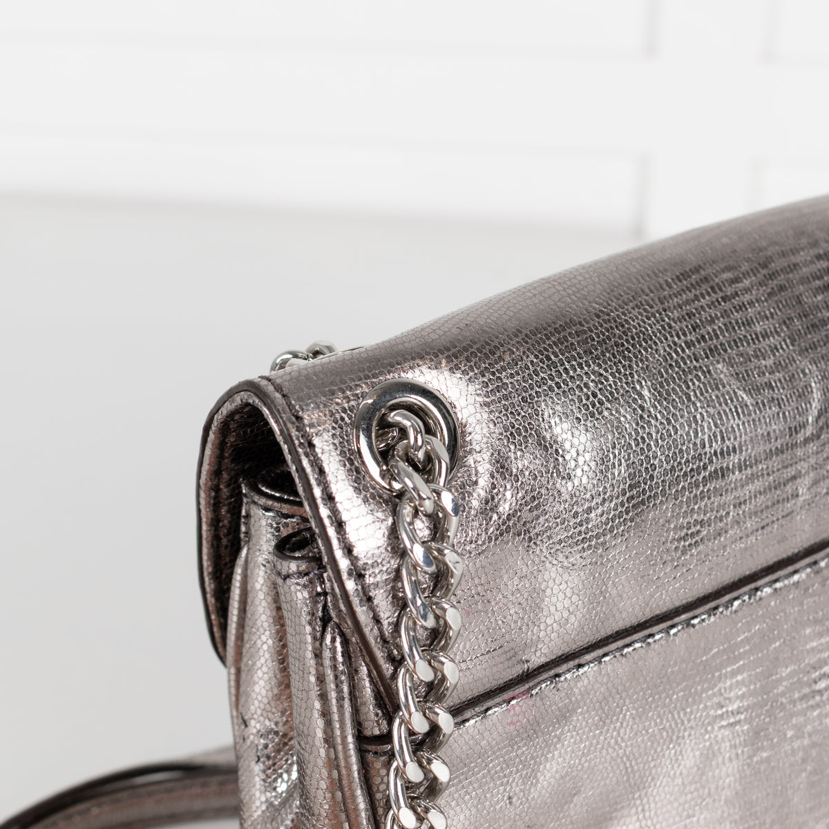 Michael Kors Silver Sloan Metallic Leather Chain Small Crossbody