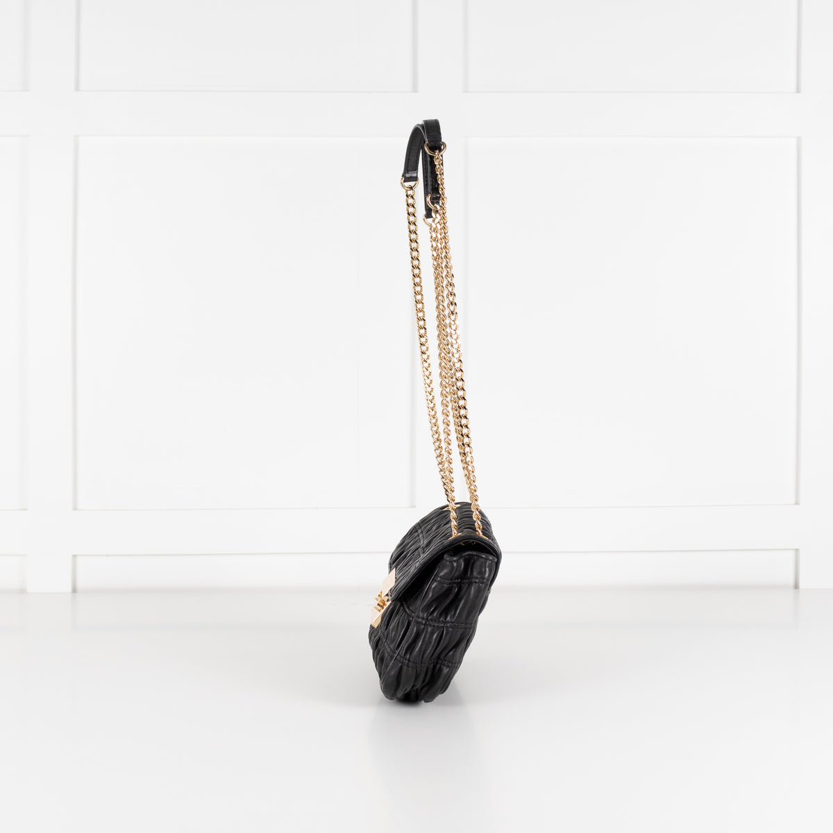 Michael Kors Black Leather Ruched Gold Chain Small Crossbody