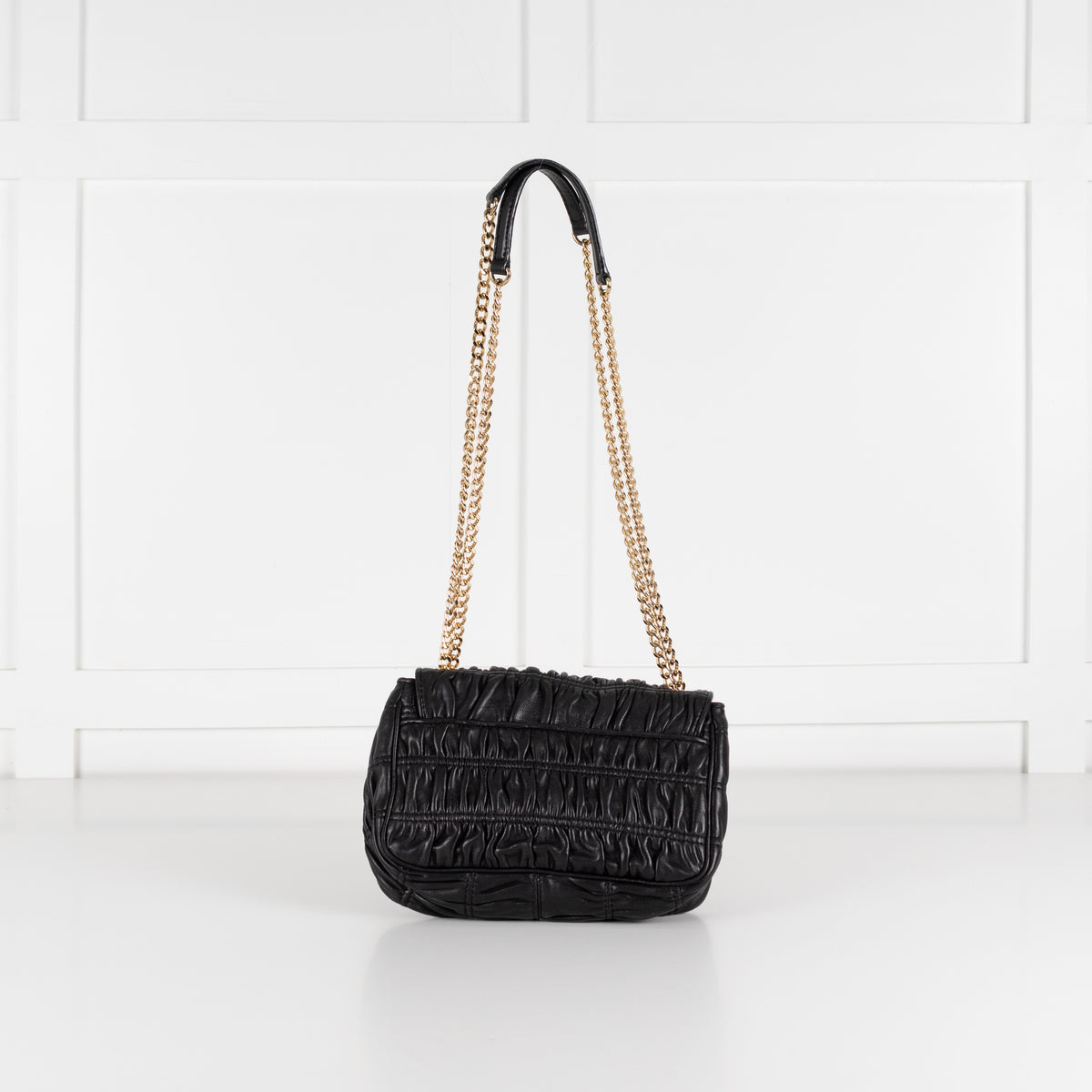 Michael Kors Black Leather Ruched Gold Chain Small Crossbody