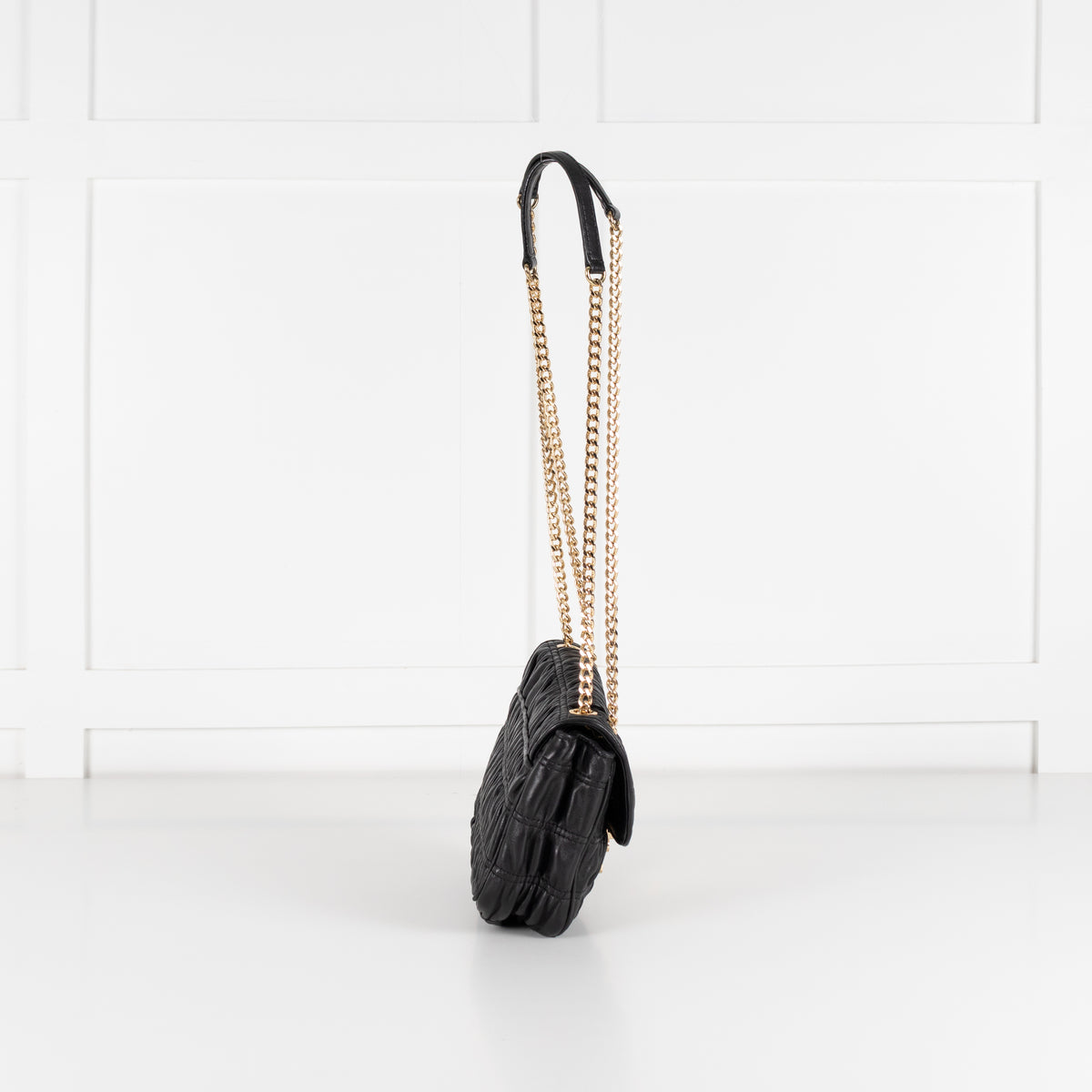 Michael Kors Black Leather Ruched Gold Chain Small Crossbody