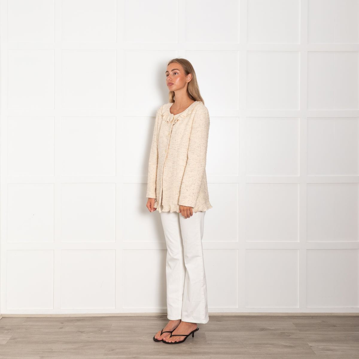 Chanel Vintage Cream Boucle Jacket With Frill Collar