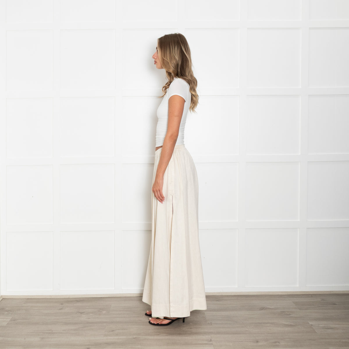 Matteau Cream Linen And Cotton Full Skirt With Side Splits