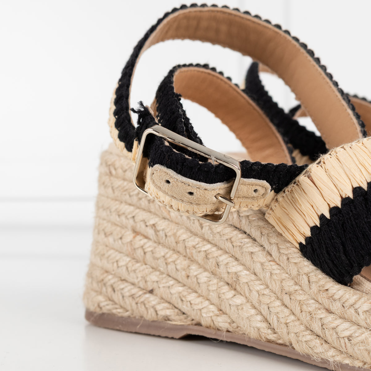 Castaner Tatiana Natural/Black Raffia Wedge Sandals