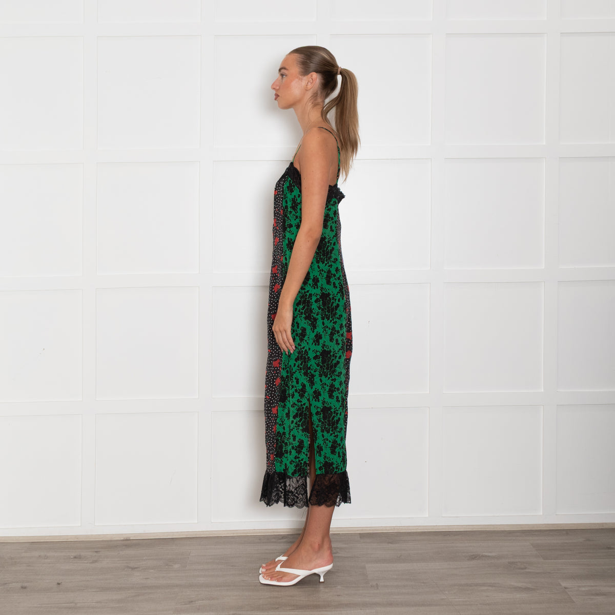 Rixo Black Green Purple Floral Silk Sleeveless Dress