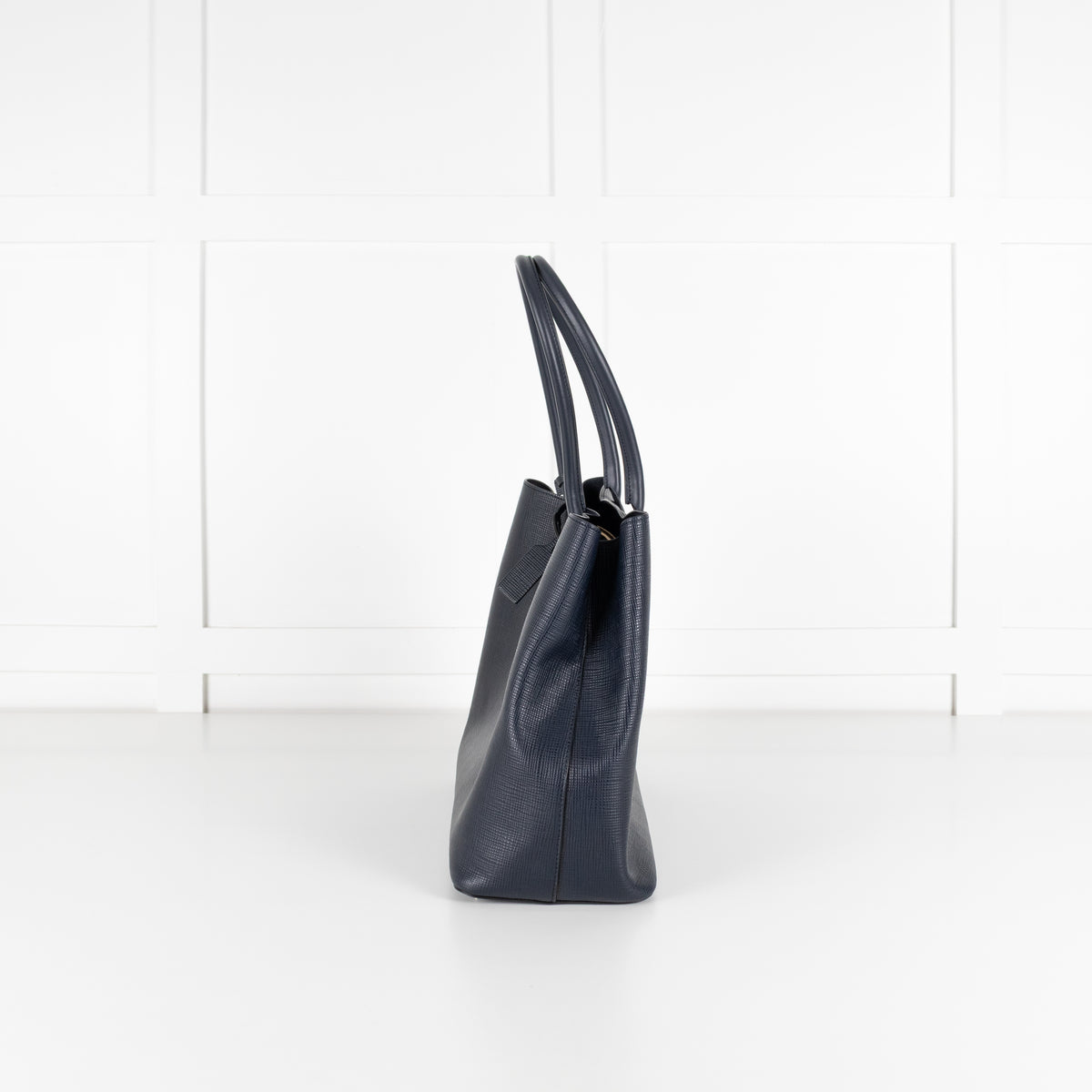 Smythson Ludlow Navy Textured Leather Top Handle Tote Bag