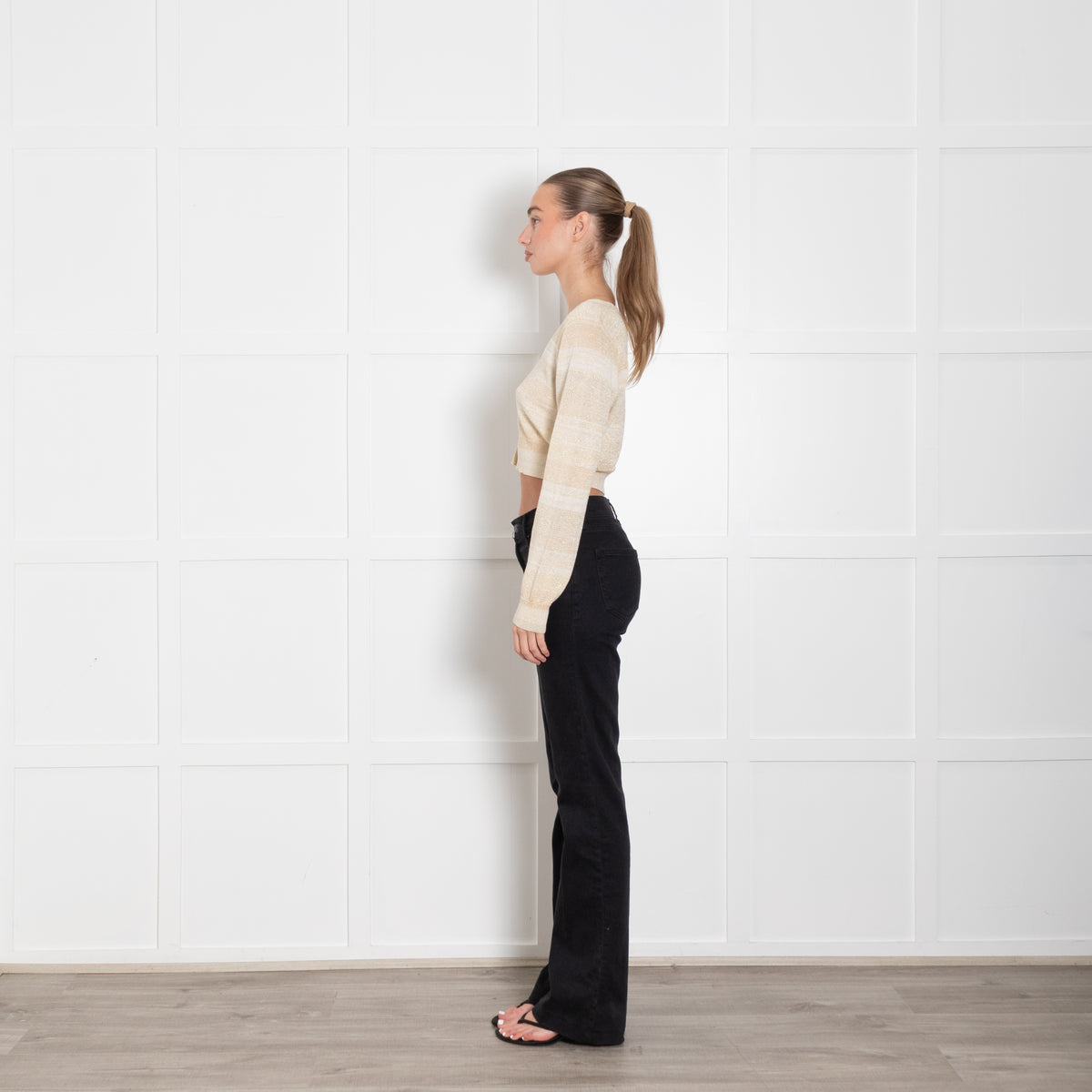 LoveShackFancy Beige Gold Cotton Blend Cropped Cardigan