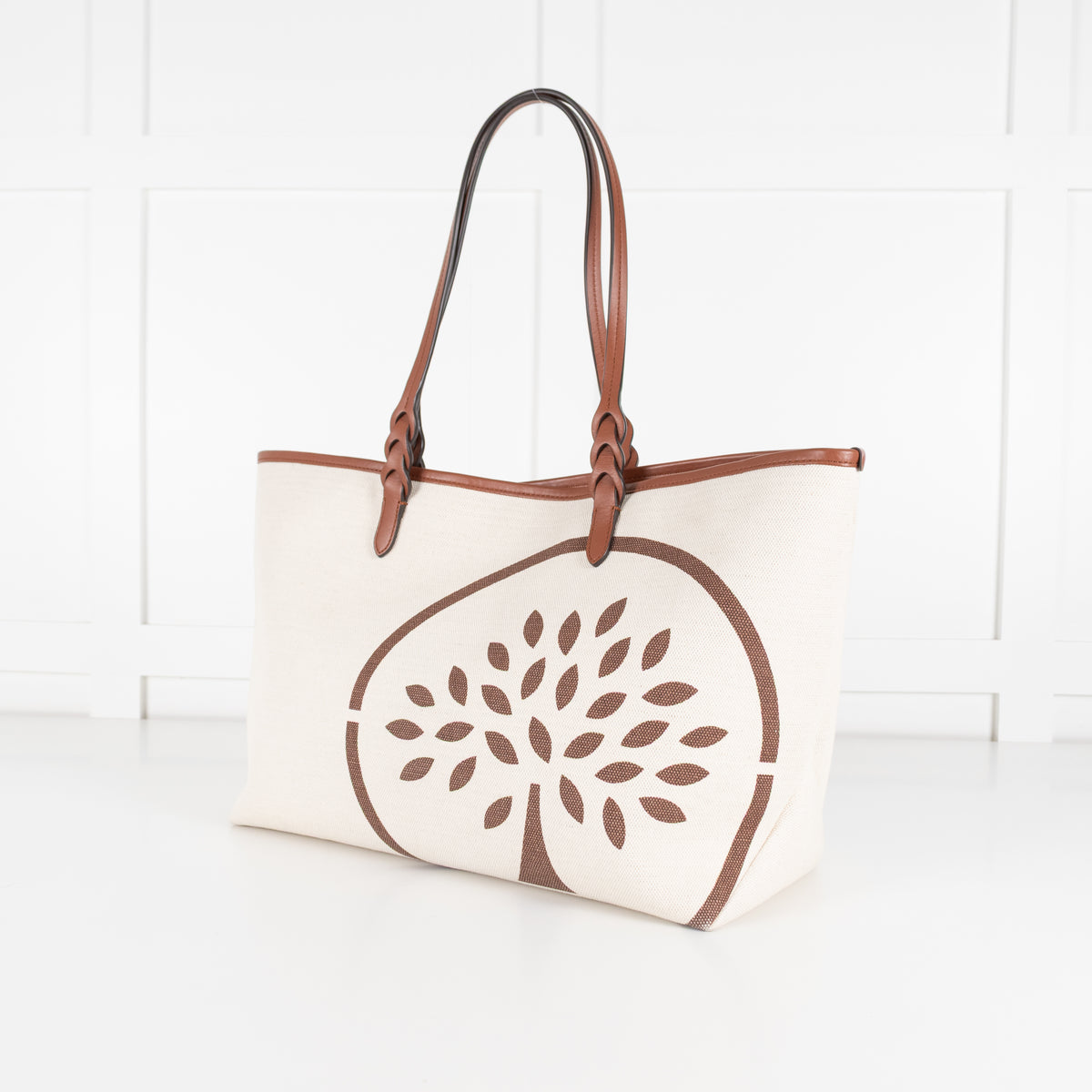 Mulberry Canvas Logo Print Braided Handle Tote Bag