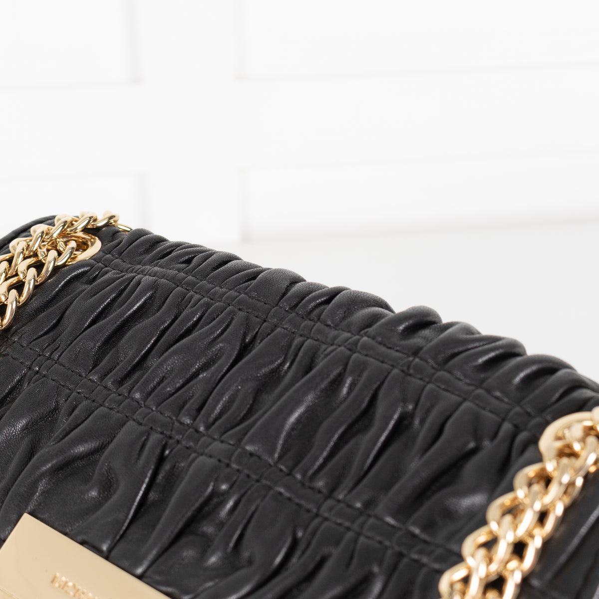 Michael Kors Black Leather Ruched Gold Chain Small Crossbody