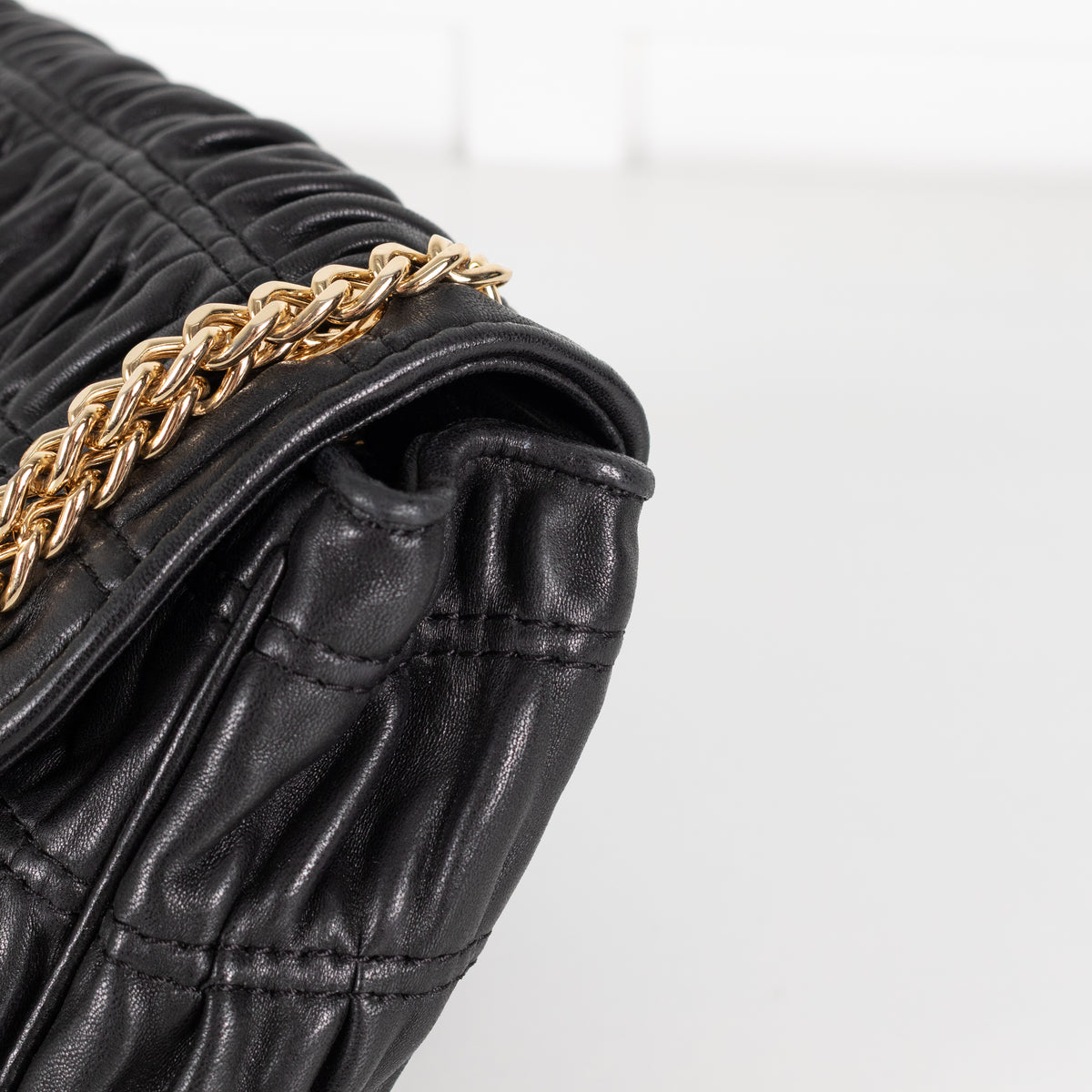 Michael Kors Black Leather Ruched Gold Chain Small Crossbody