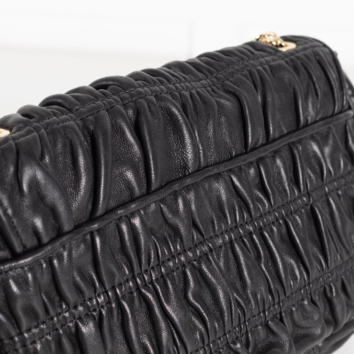 Michael Kors Black Leather Ruched Gold Chain Small Crossbody