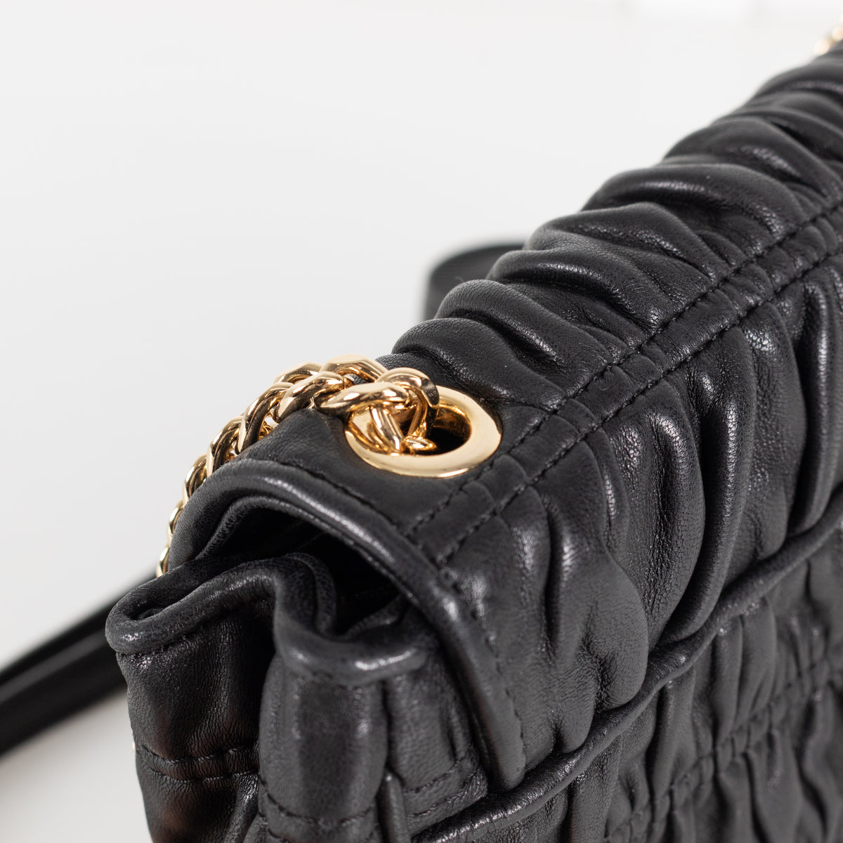 Michael Kors Black Leather Ruched Gold Chain Small Crossbody