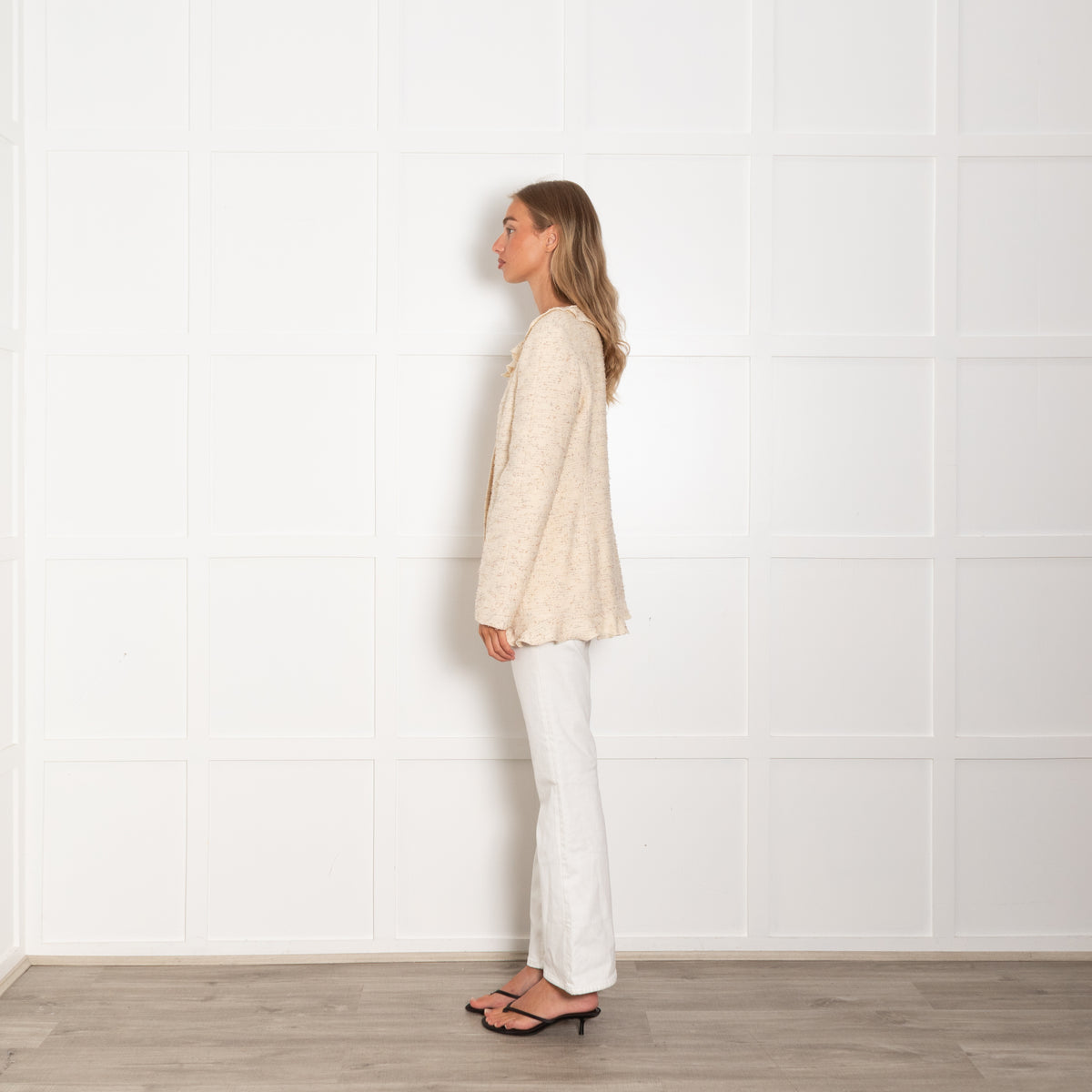 Chanel Vintage Cream Boucle Jacket With Frill Collar