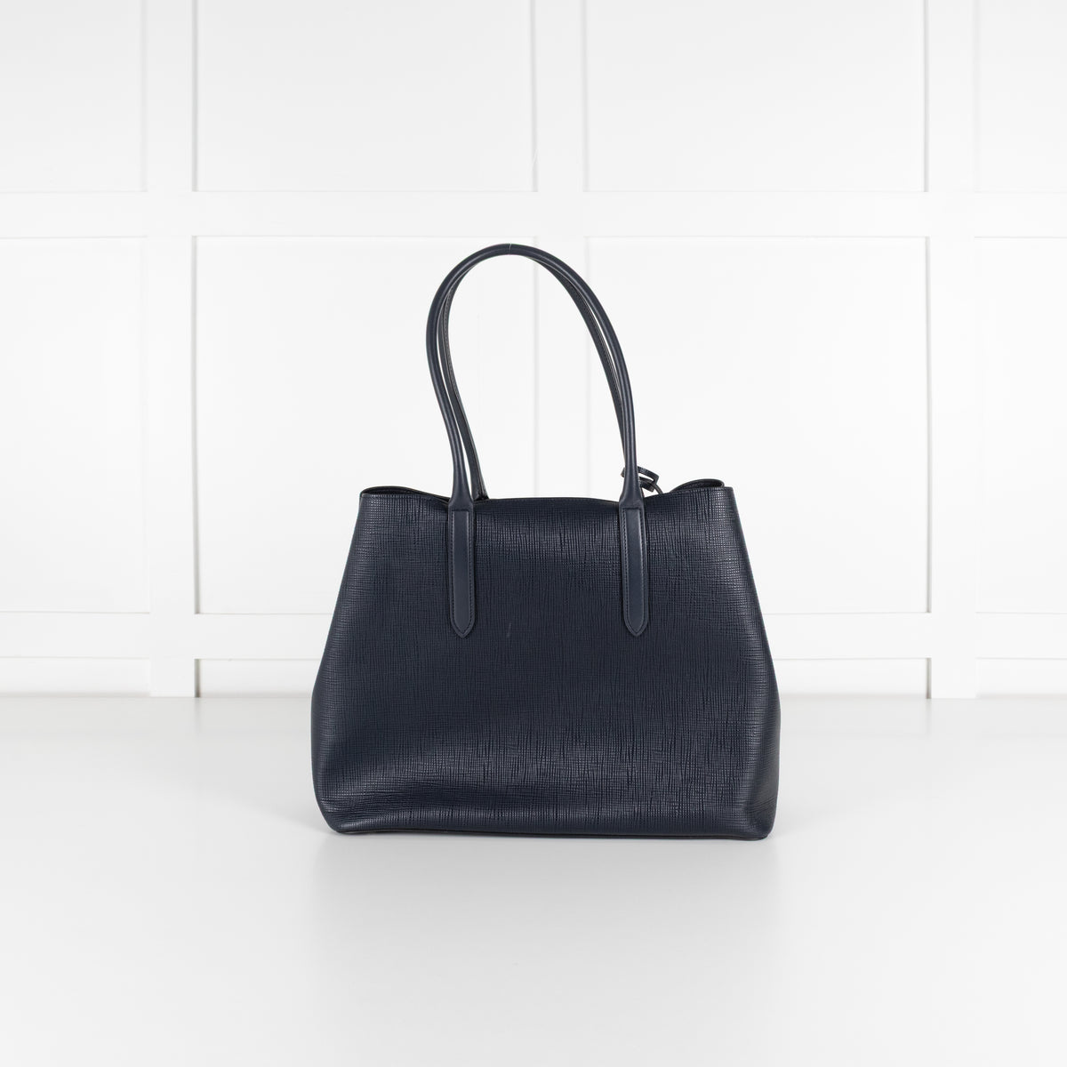 Smythson Ludlow Navy Textured Leather Top Handle Tote Bag