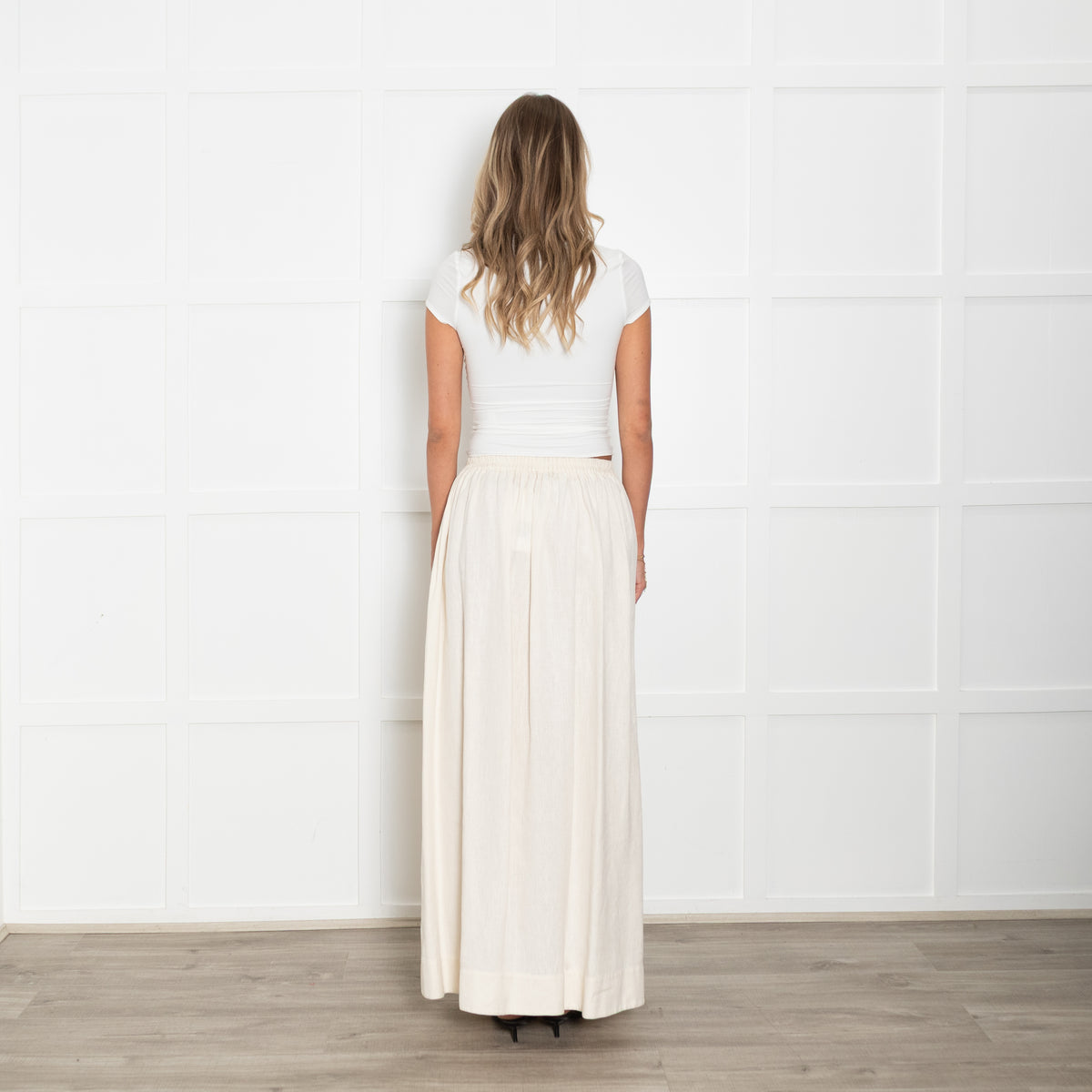 Matteau Cream Linen And Cotton Full Skirt With Side Splits