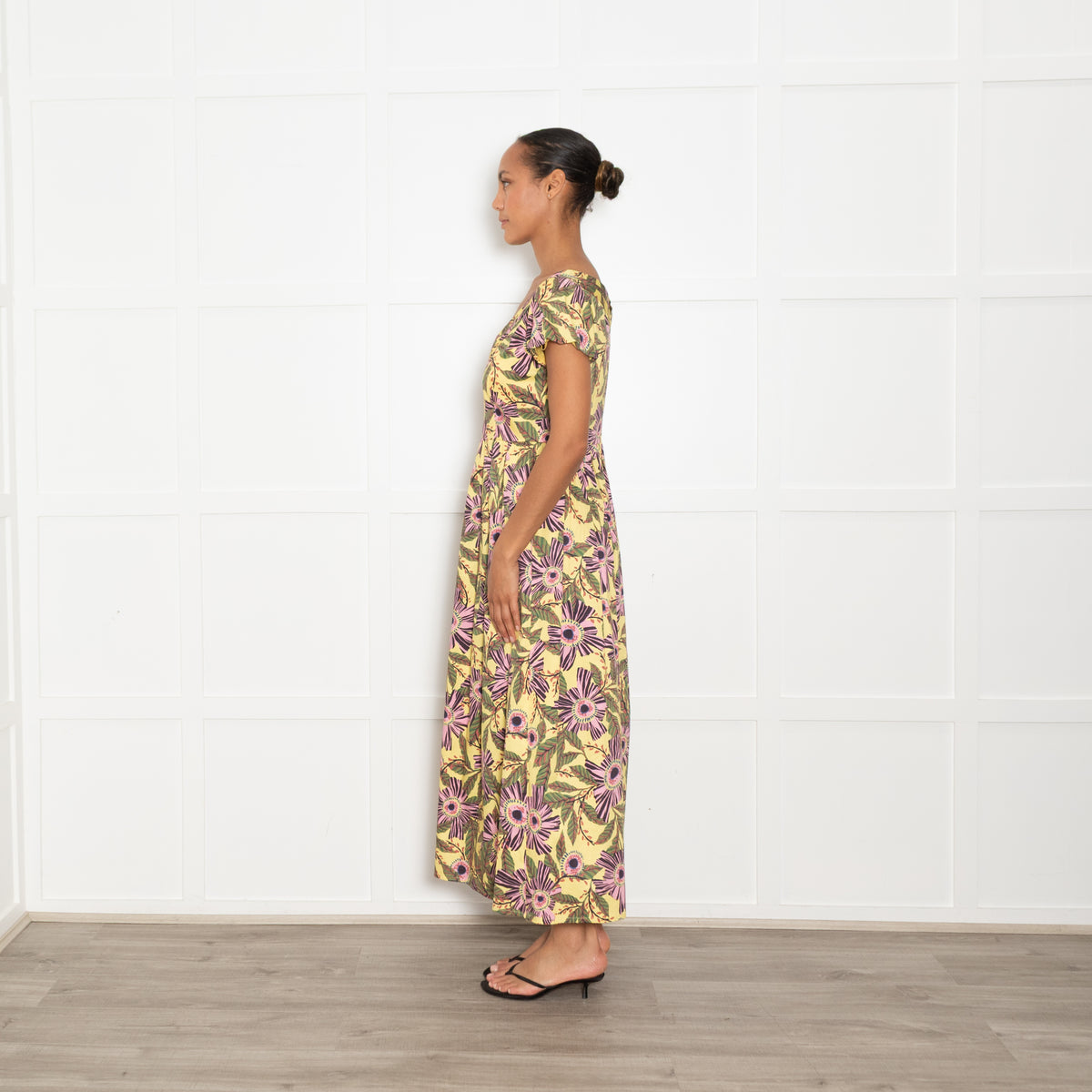 Red Valentino Yellow, Green and Pink Flower Print Midi Dress