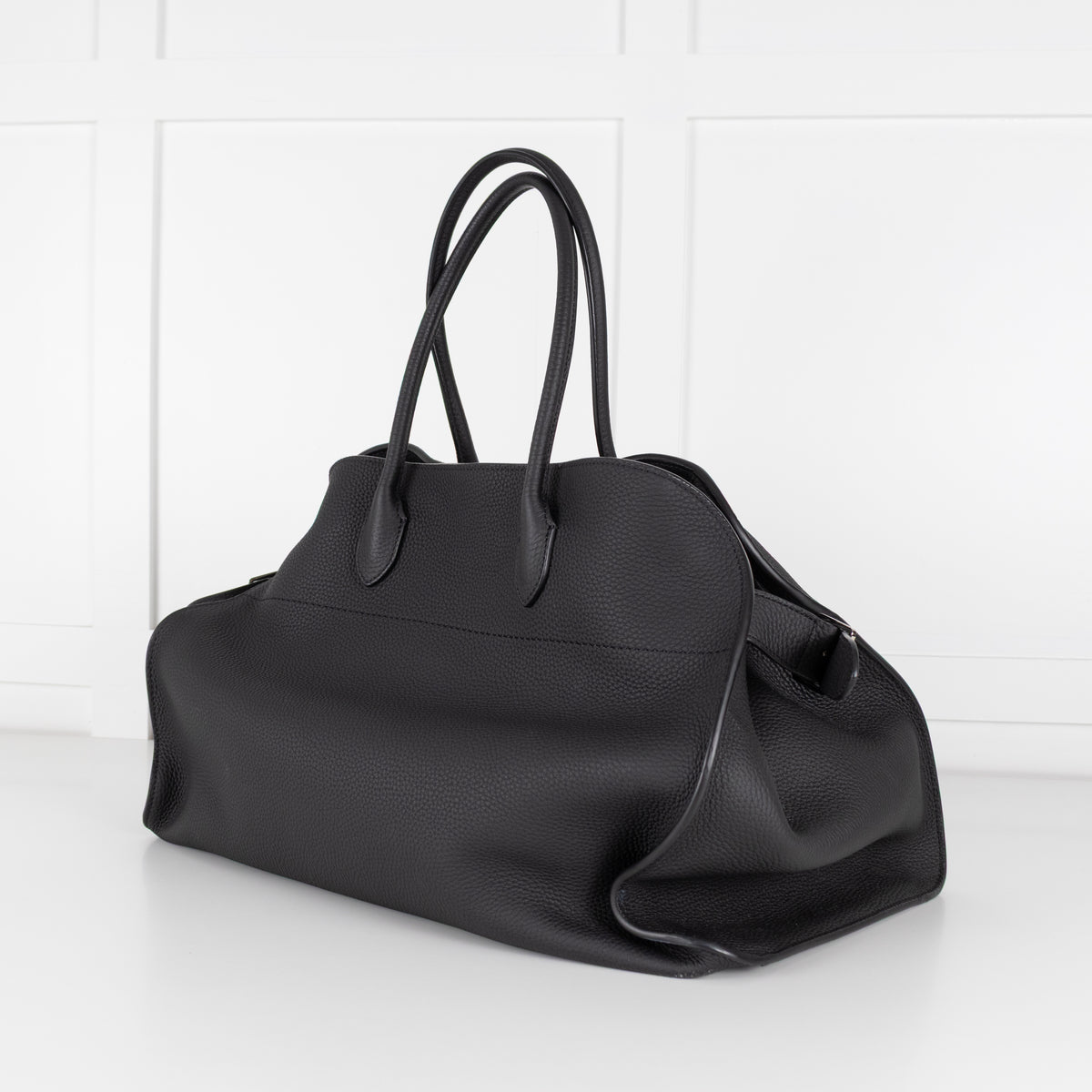 The Row Black Pebbled Leather Margaux 17 Bag